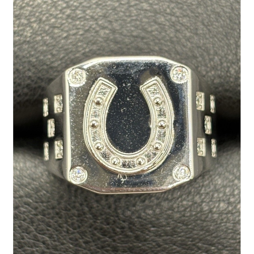 New Condition SterlingSilver Horseshoe CubicZirconia Gents Ring 4Gr Size 10 F9